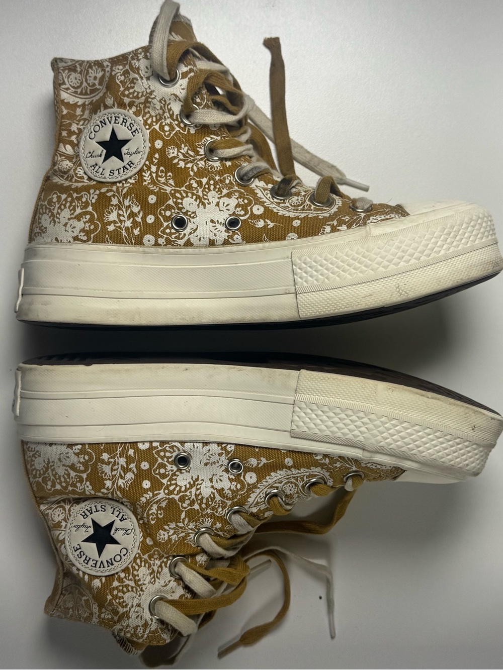 Converse High Top Sneakers in Mustard with White Floral